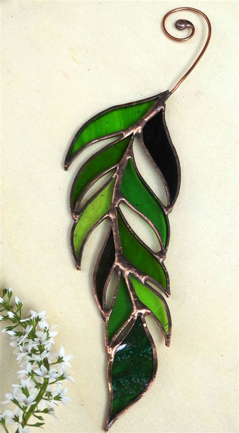 Stained Glass Fern Leaf Suncatchermixed Shades Of Etsy Uk