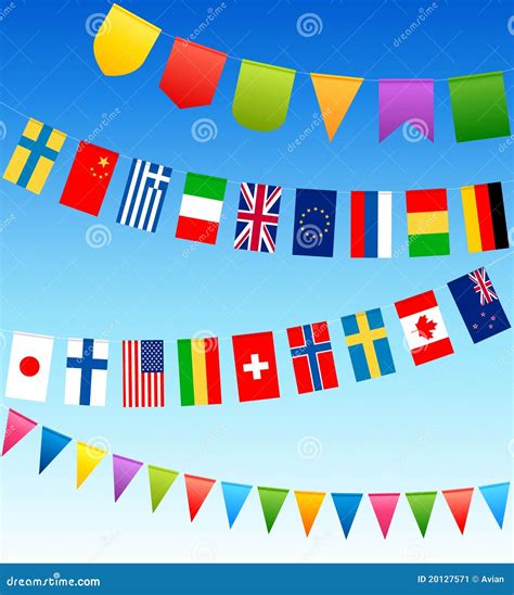 Bunting Flags And Country Flags On A Blue Sky Stock Vector