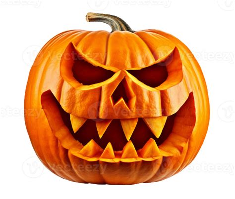 Scary Jack O Lantern Carved Pumpkin Isolated On Transparent Background