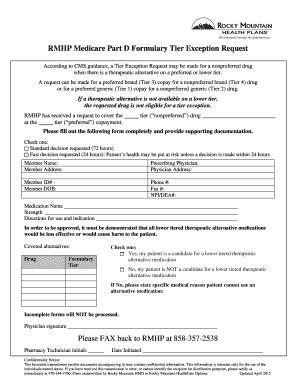 Fillable Online Rmhp Medicare Part D Tier Exception Request Form