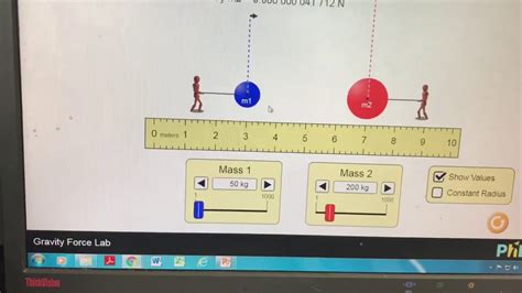 Newtons Law Of Gravitation Demonstrated With Phet Simulation Youtube