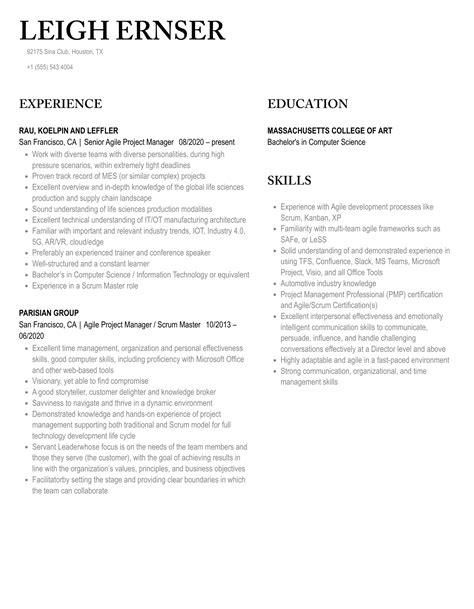 Agile Project Manager Resume Samples Velvet Jobs