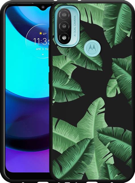 Motorola Moto E20 Hoesje Zwart Palm Leaves Designed By Cazy Bol