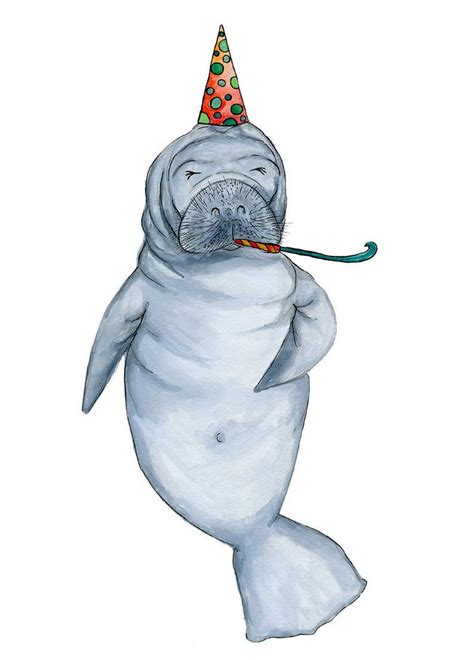 Manatee Birthday Card Cute Animal Card Birthday Cute Etsy