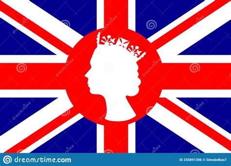 Elizabeth Queen Face Red And White With British United Kingdom Emblem