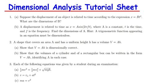 Dimensional Analysis Tutorial Sheet Youtube