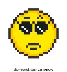 Cool Face Icon Pixel Art Emoticons Stock Vector Royalty Free