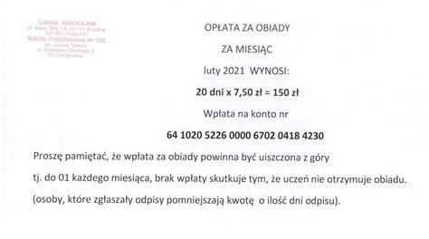 Odp Atno Za Obiady Szko A Podstawowa Nr Im Juliana Tuwima We