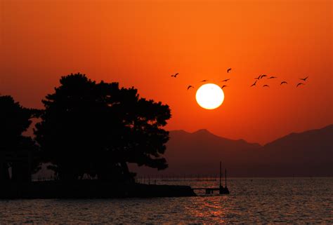 ゆんフリー写真素材集 No 9779 宍道湖の夕日 [日本 島根]