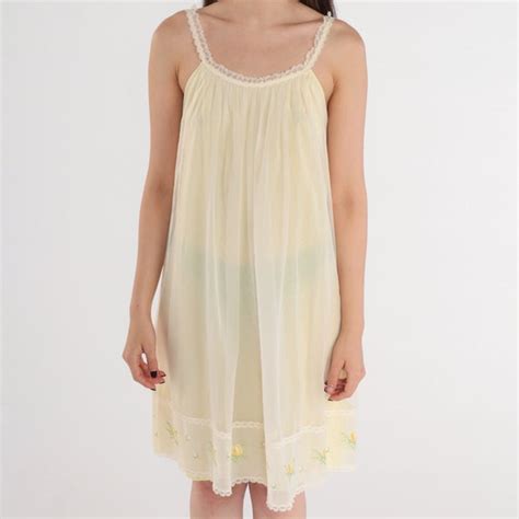 Pale Yellow Nightgown S Lingerie Slip Dress Floral Gem