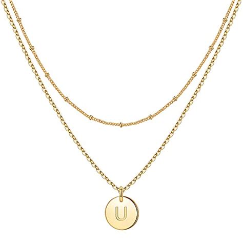 Aunool Gold Initial Necklaces For Women Dainty Coin Initial Necklace