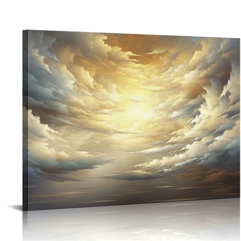 Onetech Abstract Canvas Wall Art Gray Gold Marble Smoke Cloud Texture