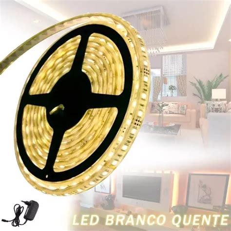 Fita Led Branca Quente 5050 Dupla Face Cola Adesiva Fonte