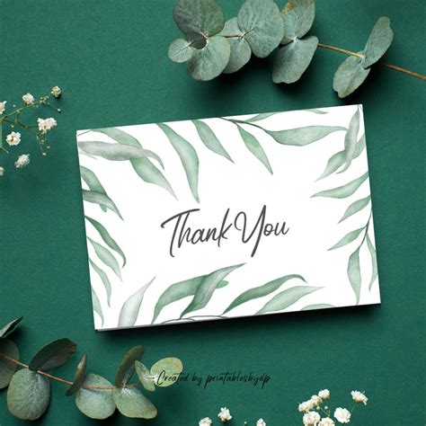 Greenery Thank You Card Printable Thank You Note Card Garden Thank