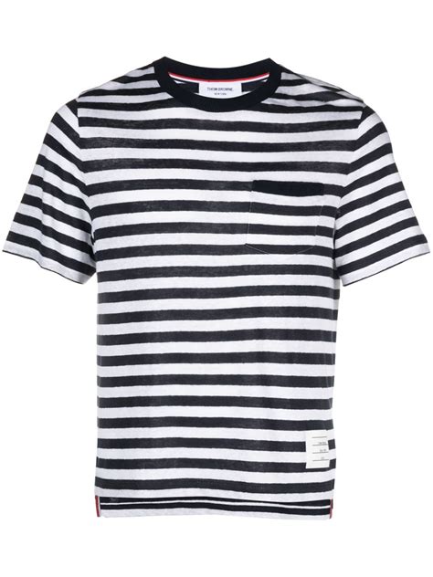 Thom Browne Horizontal Stripe Short Sleeve T Shirt Blue Farfetch