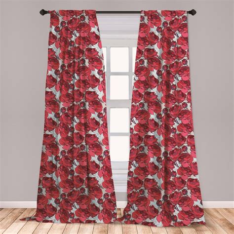 Floral Curtains 2 Panels Set Vibrant Graphic Design Roses Pattern Blossoms Romantic Bouquet