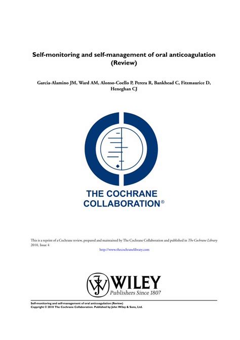 Pdf Self Monitoring And Self Management Of Oral Anticoagulation