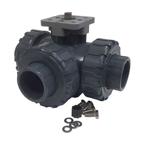 Трехходовой шаровой кран TECHNO 3050T-PVC ПВХ, под привод DN50, рабоч ...