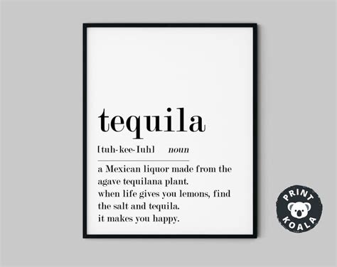 Tequila Definition Print Tequila Wall Art Tequila Decor Bar Cart