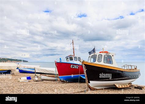 Fishing Boats On The Shingle Beach At Beer A Picturesque Small Coastal