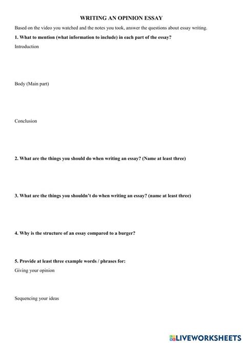 Writing An Opinion Essay Worksheet Live Worksheets