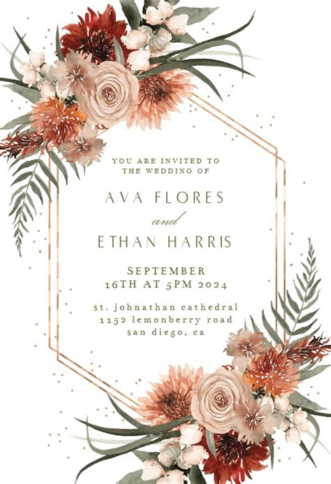 Terracotta Frame Wedding Invitation Template Greetings Island