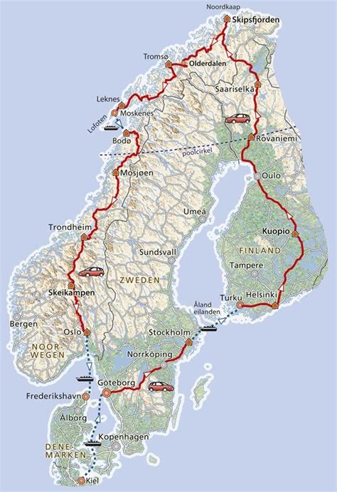 Routekaart Rondreis Noorwegen Noordkaap Motor Noorwegen Reizen Rondreis