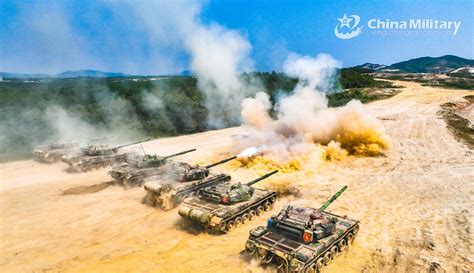 Tanks Fire At Mock Targets During Live Fire Training Exercise China