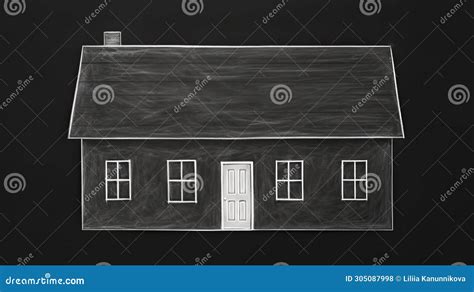 simple drawing house  white chalk   blackboard evoking