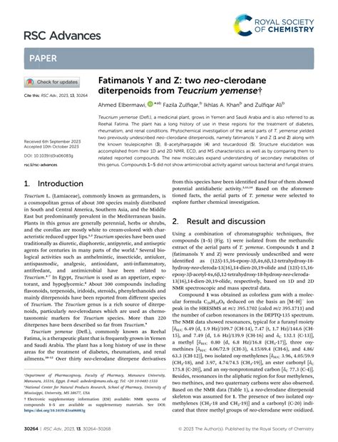 Pdf Fatimanols Y And Z Two Neo Clerodane Diterpenoids From Teucrium