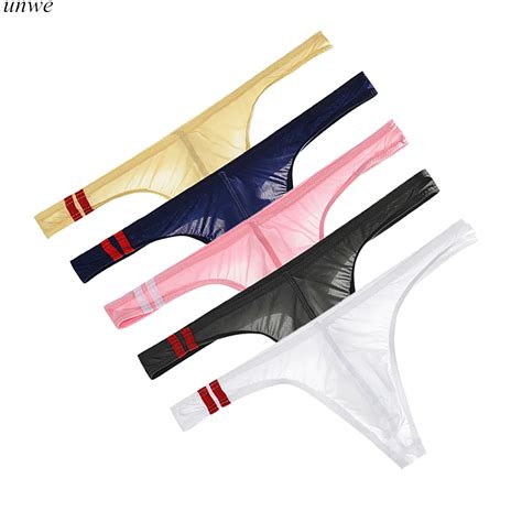 Tanga De Seda De Hielo Para Hombre Ropa Interior Fina A Rayas S Lido Sexy Gay