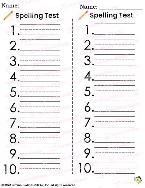 Reading Comprehension Worksheets - Spelling Test Paper Templates_Set 1