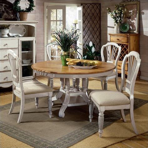 Wilshire 5 Piece Round Oval Dining Set In Antique White And Pine Two