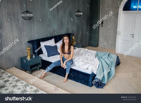 Beautiful Sexy Brunette Girl Jeans Lingerie Stock Photo Shutterstock