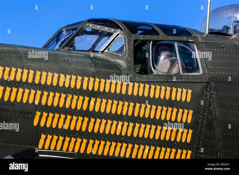 Mission tags underneath the cockpit window of a WW2 B24 Liberator bomber plane Stock Photo - Alamy