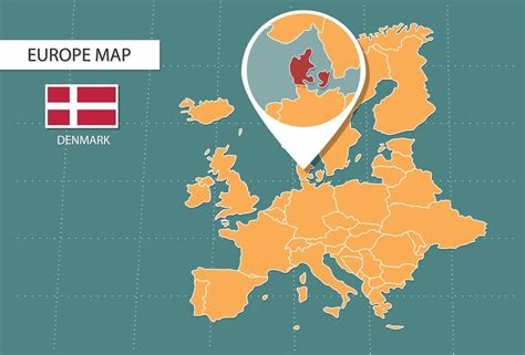 Mapa Da Dinamarca Na Versão De Zoom Da Europa ícones Mostrando A