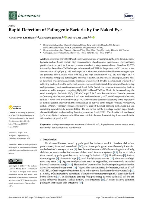 PDF Rapid Detection Of Pathogenic Bacteria By The Naked Eye