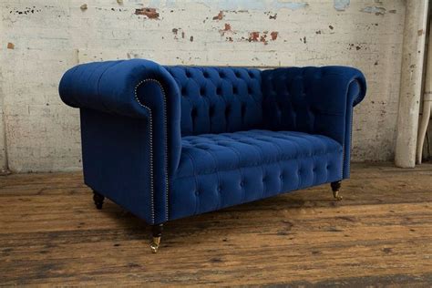 Handmade 2 Seater Navy Blue Velvet Chesterfield Sofa Etsy UK Velvet