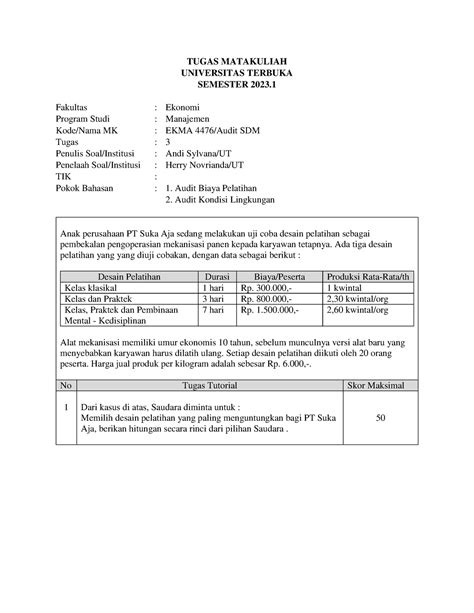 Tugas Ketiga Tugas Matakuliah Universitas Terbuka Semester