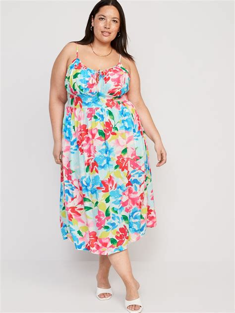 Fit Flare Floral Smocked Midi Cami Dress Old Navy