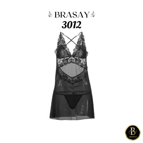 Jual Brasay Set Lingerie Wanita Babydoll Deep V Neck Tanpa Lengan Aksen