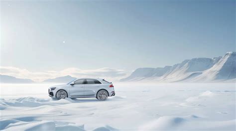 SUV in snow, luxury car winter landscape, white car icy terrain, all ...