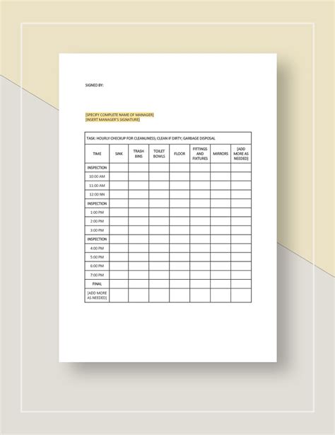 Restaurant Restroom Checklist Template