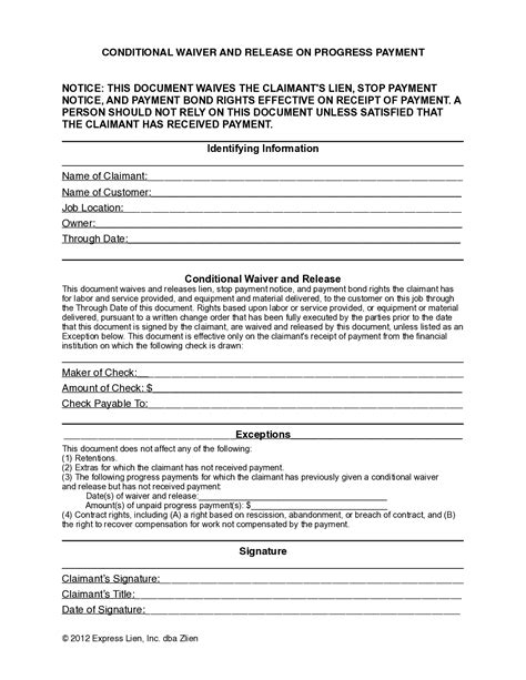 Ohio Partial Conditional Lien Waiver Form Free Template