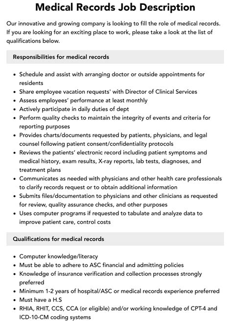 Medical Records Job Description Velvet Jobs