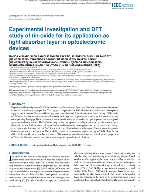 Pdf Experimental Investigation And Dft Study Of Tin Oxide For Its