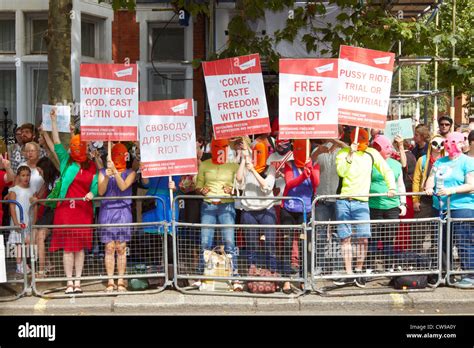 Supporters Of Pussy Riot The Russian Female Punk Band Protest Outside The Russian Embassy In