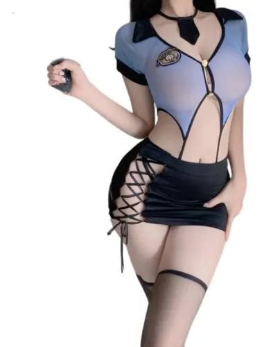 Babydolls Lingerie Uniforme Policial Cosplay Roupa Interior Parcelamento Sem Juros