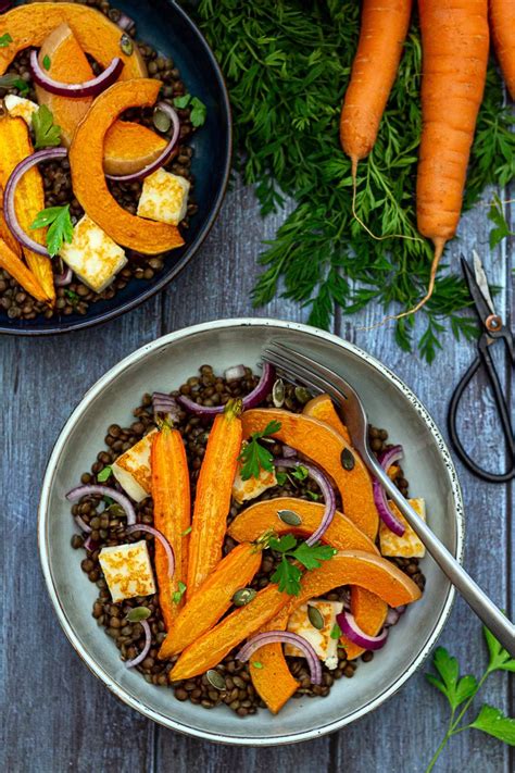 Salade De Lentilles La Butternut Et Carottes R Ties Et Halloumi