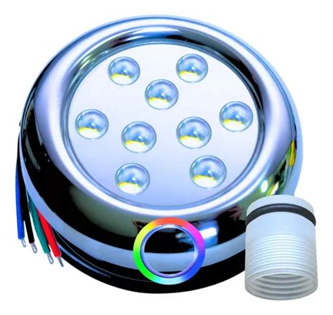 Luminária Led Rgb 9w Inox 8cm 12v Piscina Tubo 3 4 25mm Liso Frete grátis